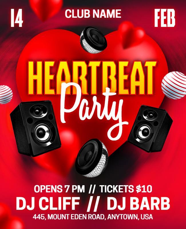 Valentines Heartbeat Party Dj Event Flyer Template