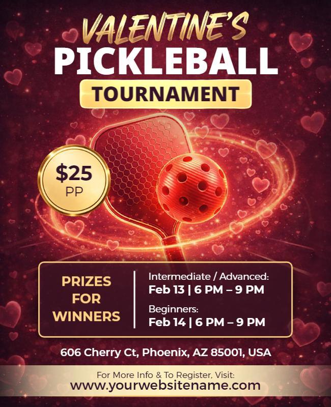 Valentine's Pickleball Tournament Event Flyer Template