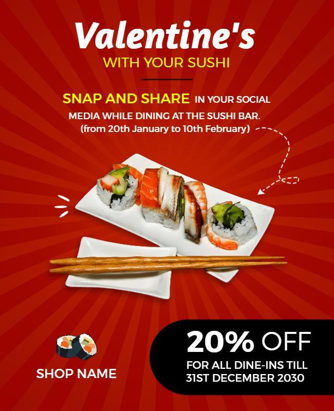 Valentines Sushi Promotion Flyer Template