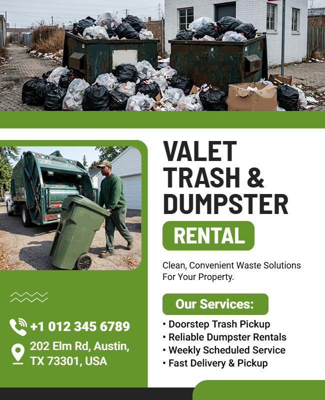 Valet Trash and Dumpster Rental Service Flyer Template