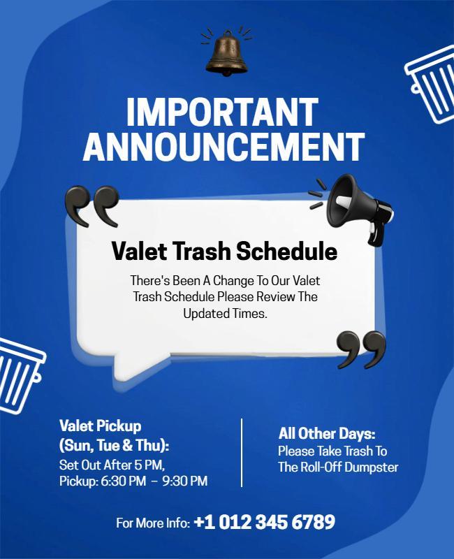 Valet Trash Schedule Update Announcement Flyer Template