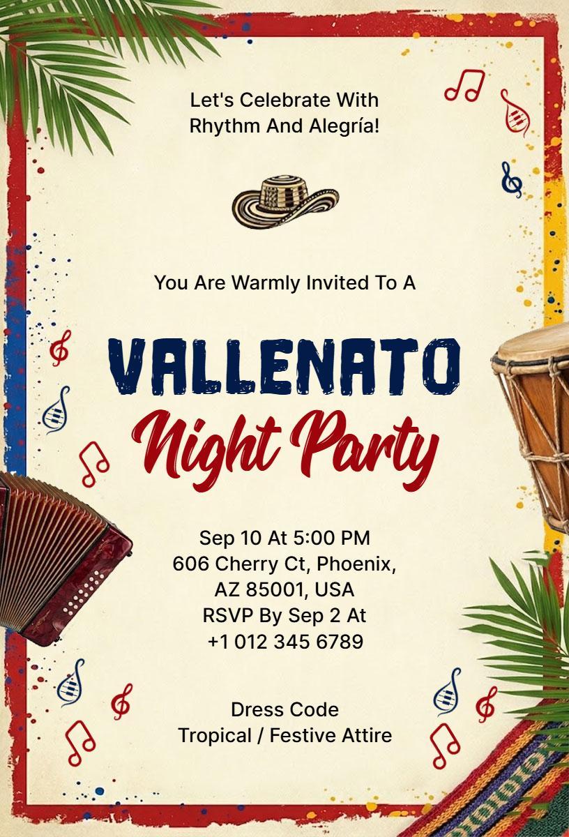 Vallenato Night Festive Tropical Party Invitation Template