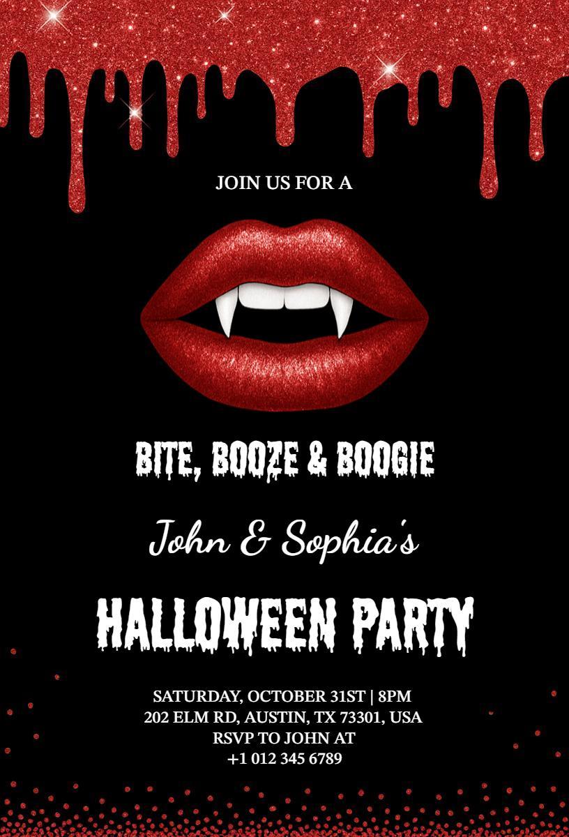 Vampire Kiss Themed Halloween Party Invitation Template