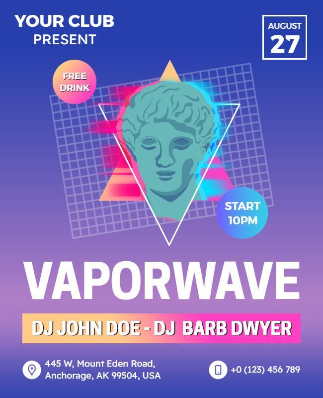 Vaporwave Club Event with Djs Flyer Template