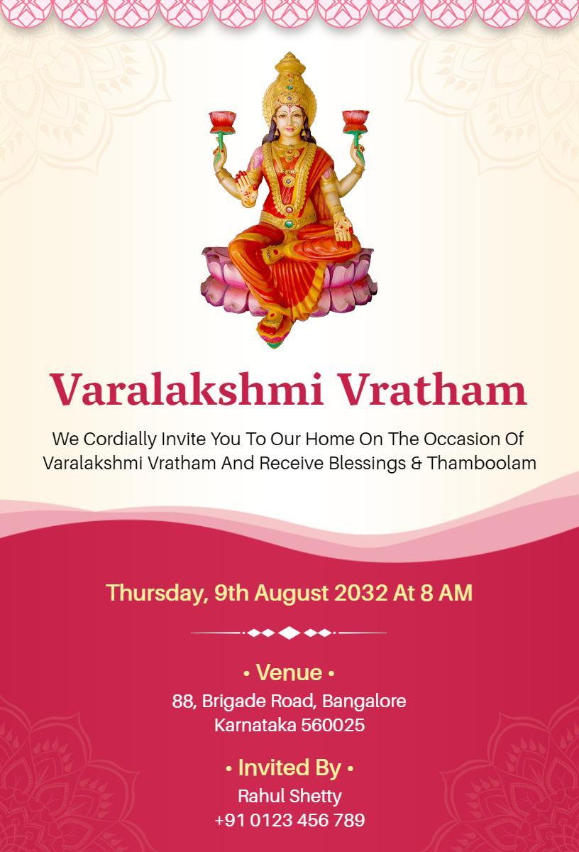 Varalakshmi Vratham Traditional Pooja Celebration Invitation Template