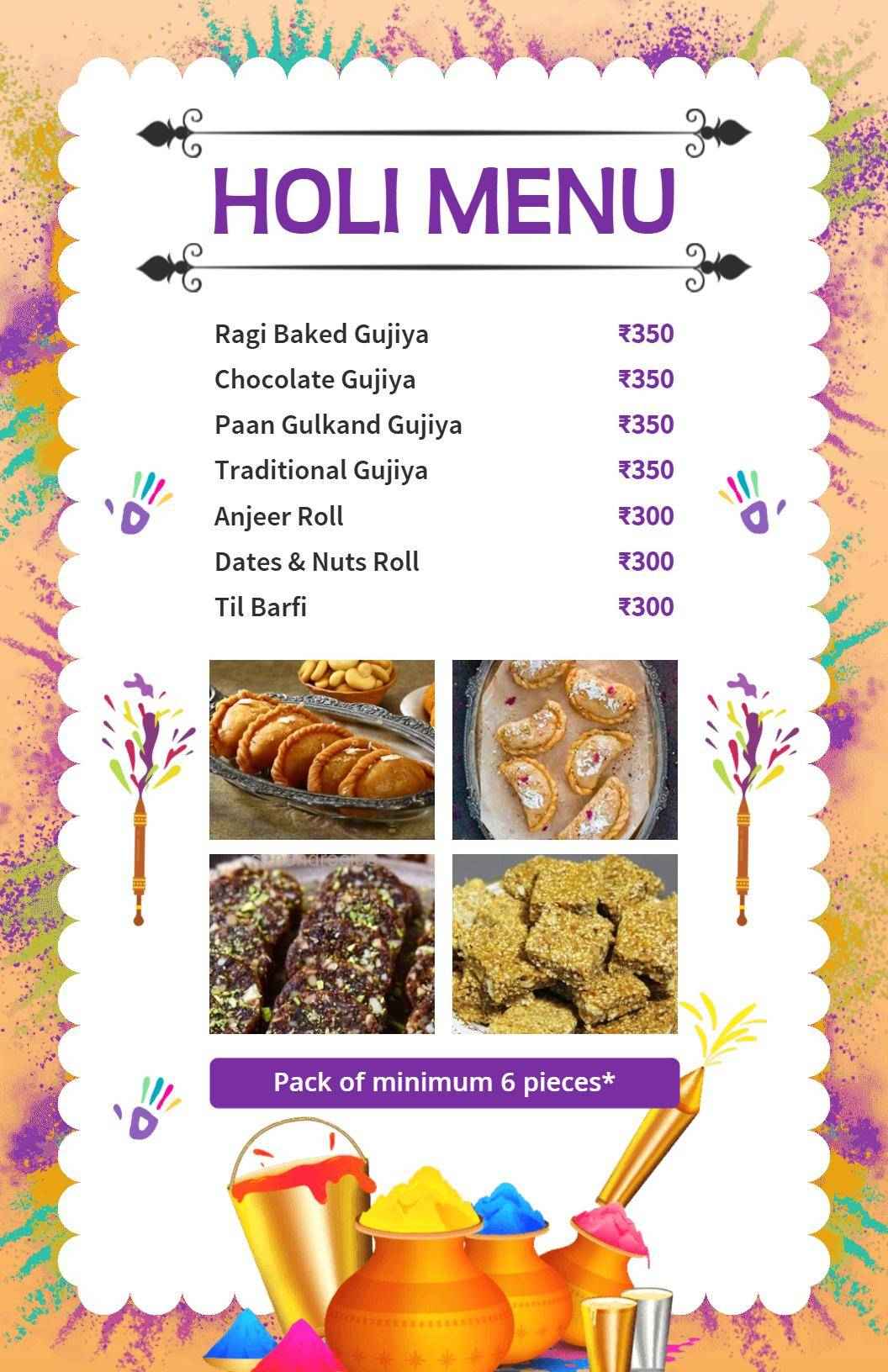 Variety Gujiya and Rolls Holi Menu Template