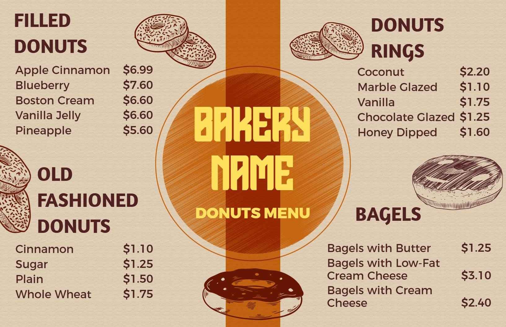 Variety of Donut Menu Template