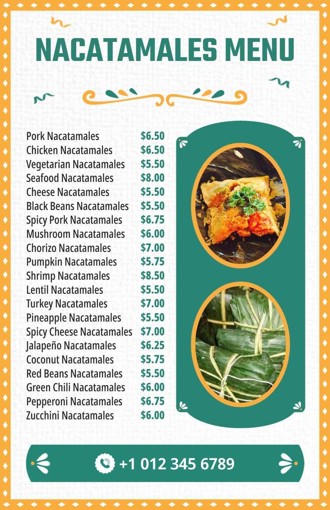 Variety of Flavorful Traditional Nacatamales Selections Food Menu Template