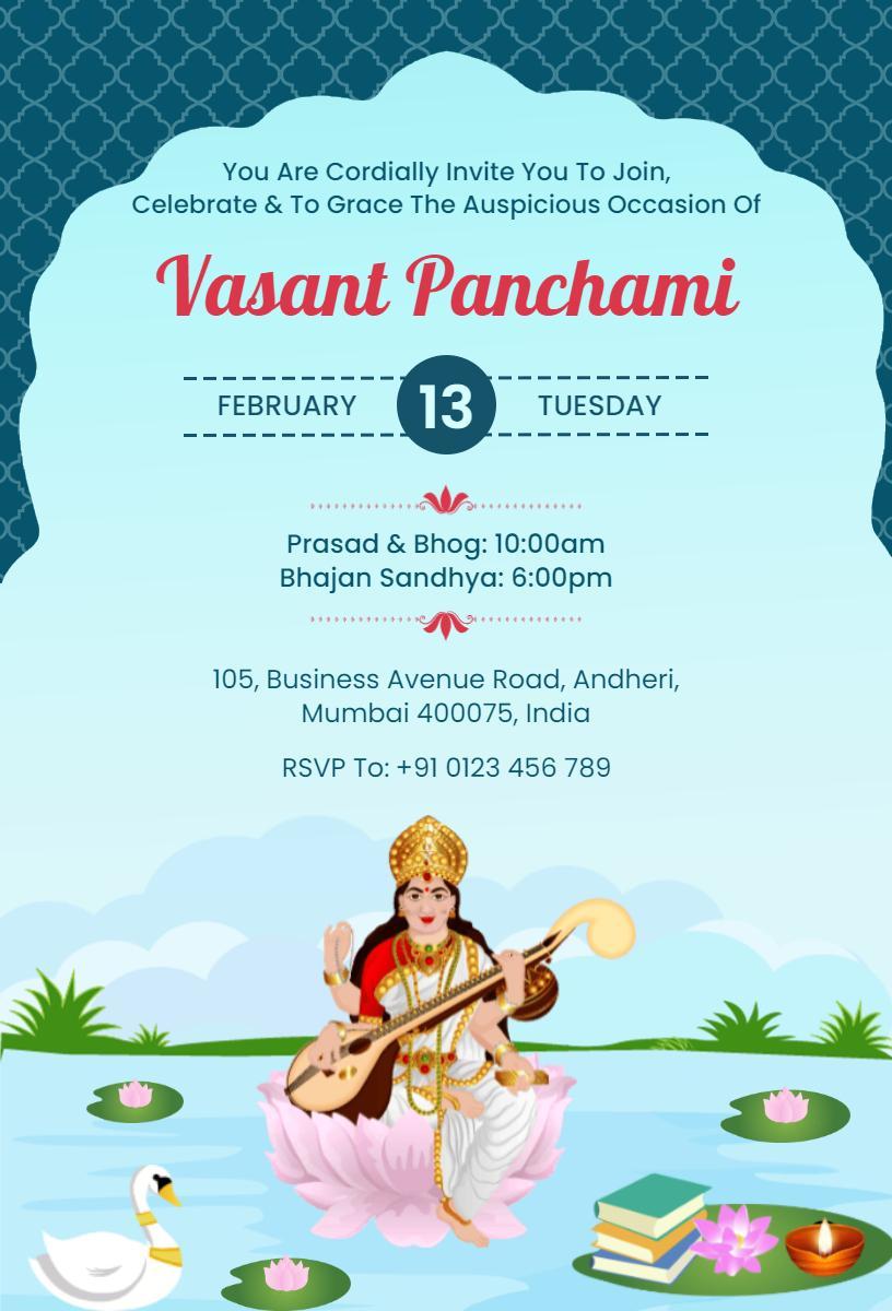 Vasant Panchami Celebration Colorful Festival Invitation Template