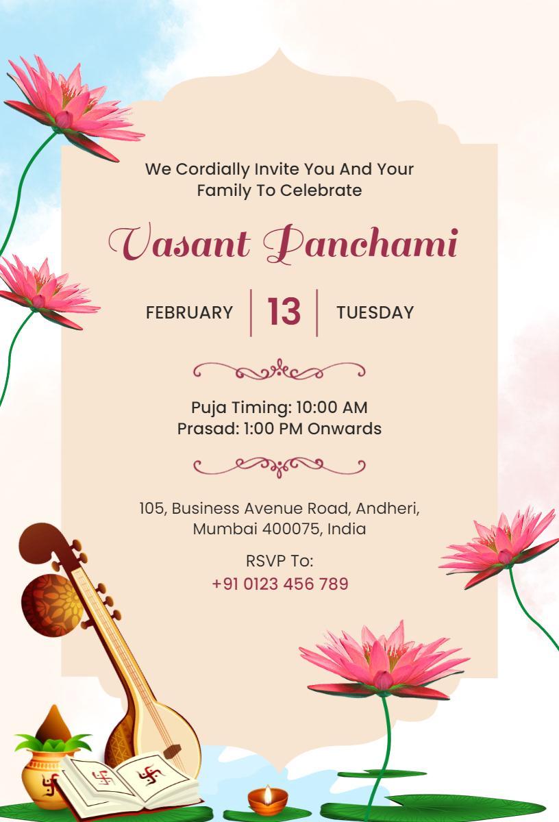 Vasant Panchami Celebration Spiritual Festival Invitation Template