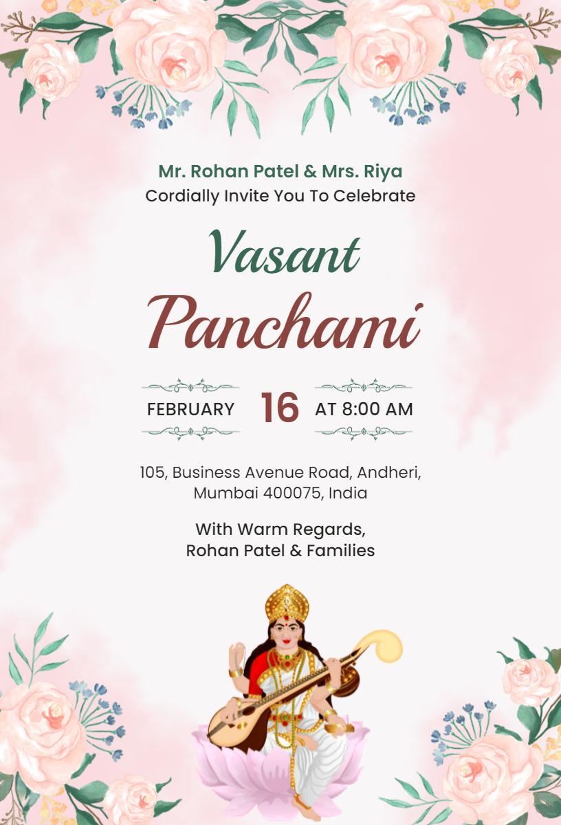 Vasant Panchami Floral Festival Celebration Invitation Template