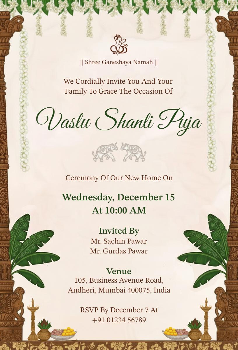 Vast Shanti Pooja New Home Blessing Invitation Template