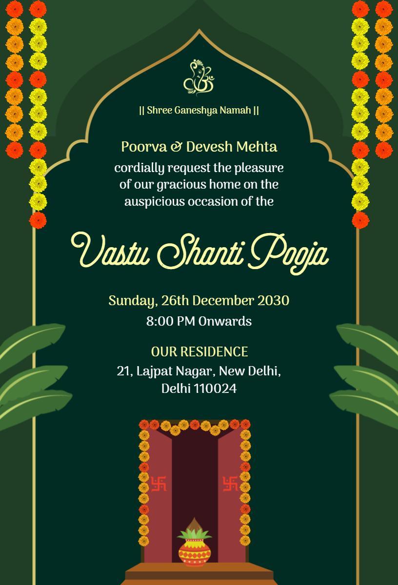Vastu Shanti Pooja Festive Home Blessing Invitation Template