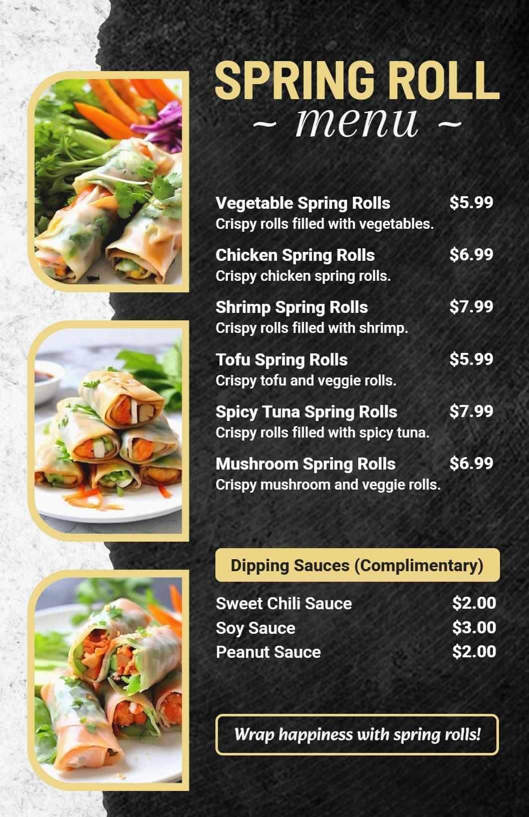 Vegetable and Meat Delights Spring Roll Menu Template