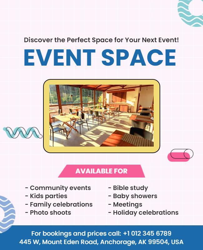 Versatile Event Rental Space Announcement Flyer Template