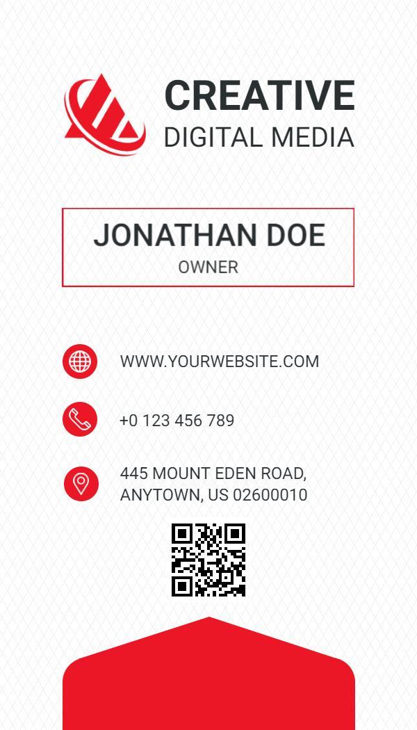 Vertical Layout Red Creative Digital Media Business Card Template