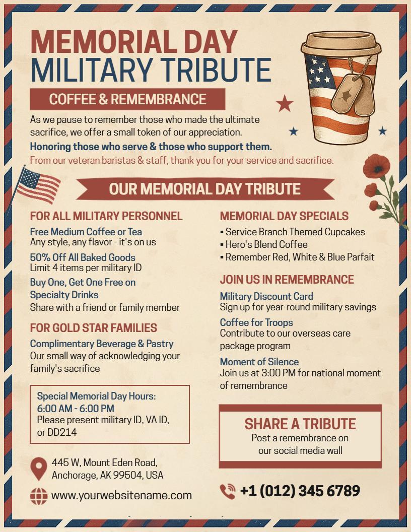 Veteran Appreciation Memorial Day Coffee Shop Flyer Template
