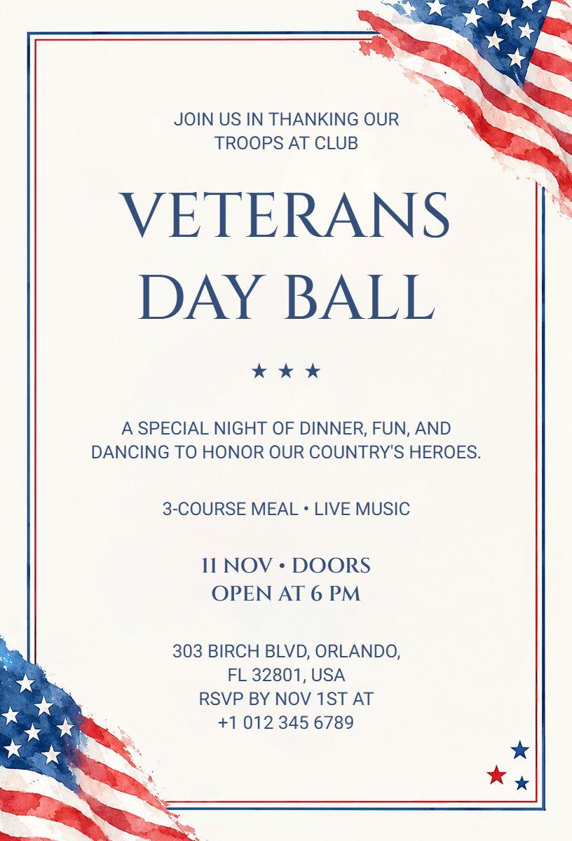 Veterans Day Ball Invitation Template
