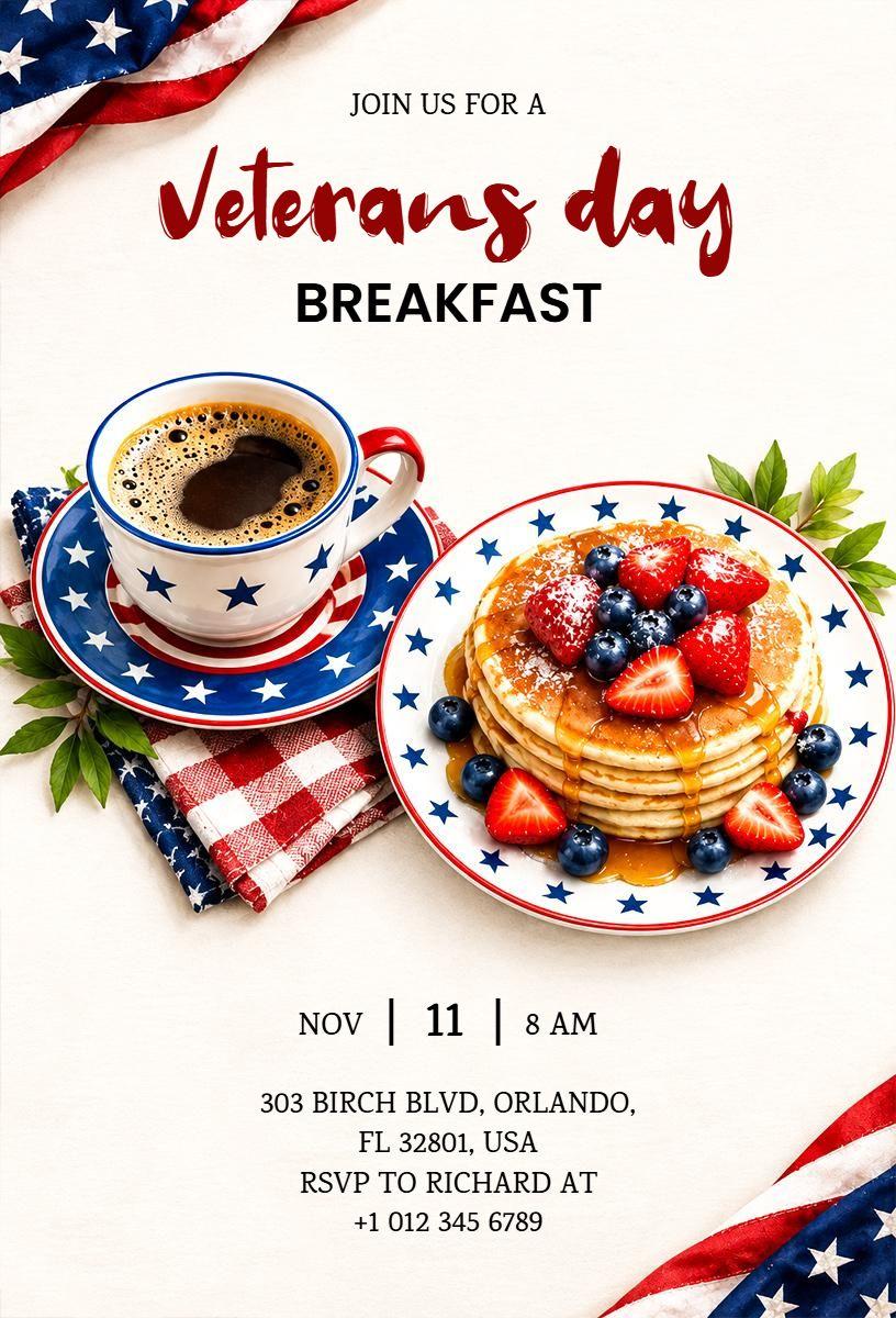 Veterans Day Breakfast Event Invitation Template