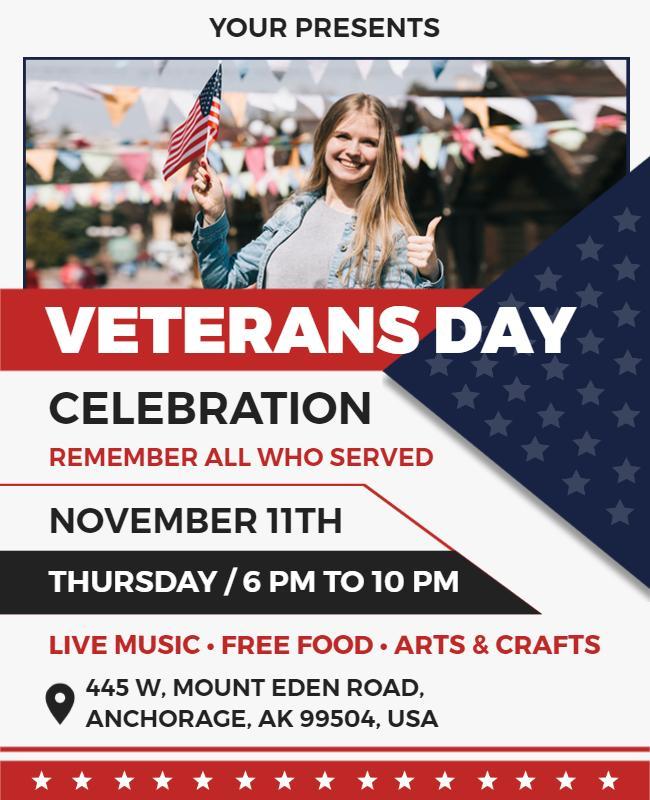 Patriotic Red White Blue Veterans Day Celebration Flyer Template