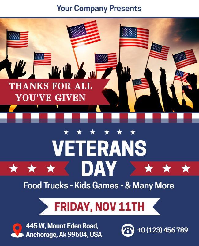 Patriotic Red and Blue Veterans Day Celebration Flyer Template