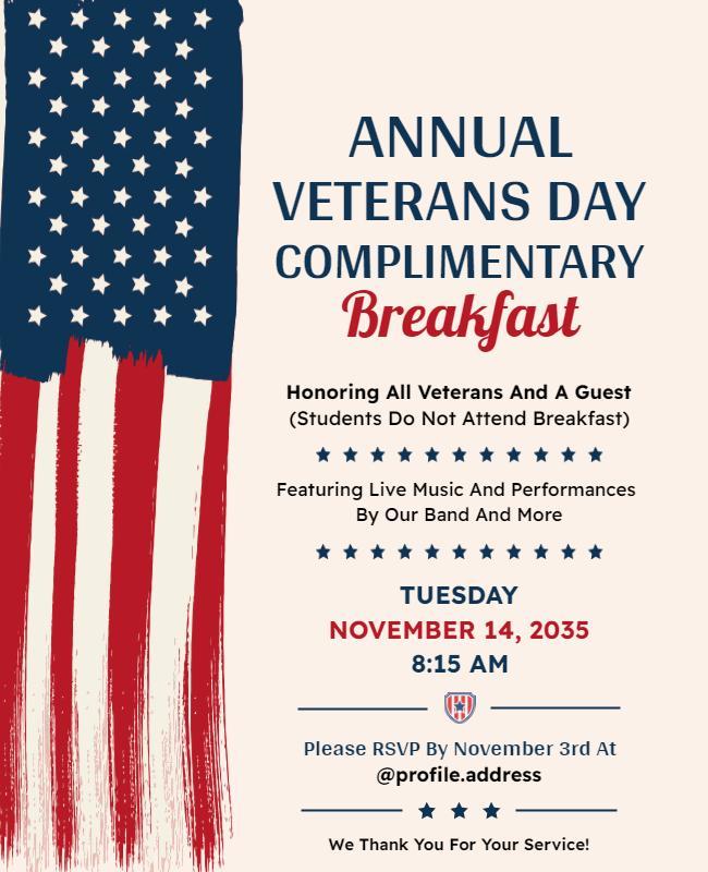 Veterans Day Complimentary Breakfast Flyer Template