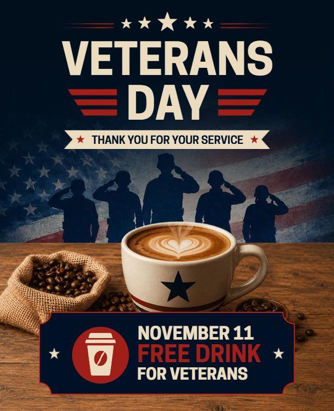 Veterans Day Free Coffee Offer Poster Template
