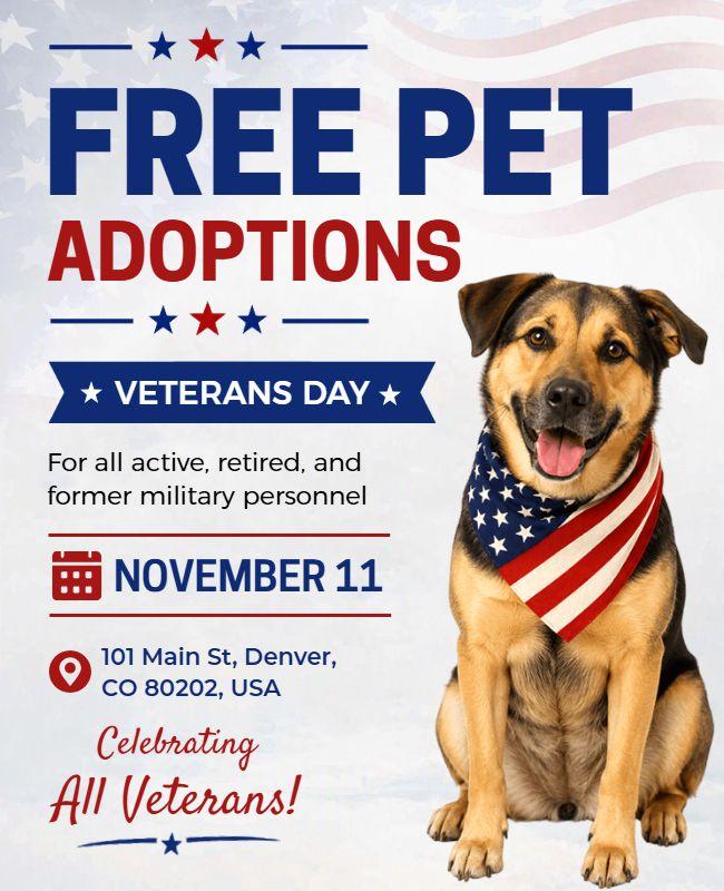 Veterans Day Free Pet Adoptions Event Poster Template