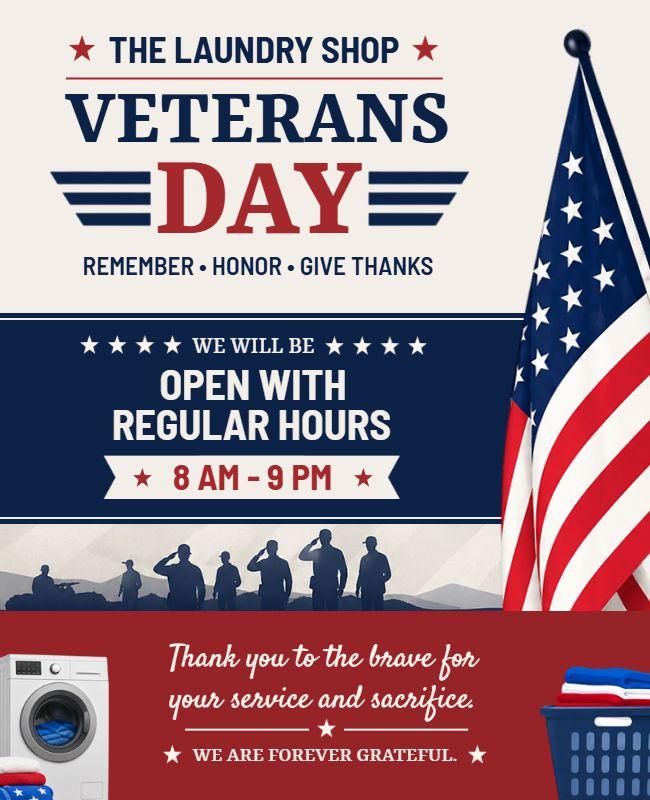 Veterans Day Tribute Laundry Shop Poster Template