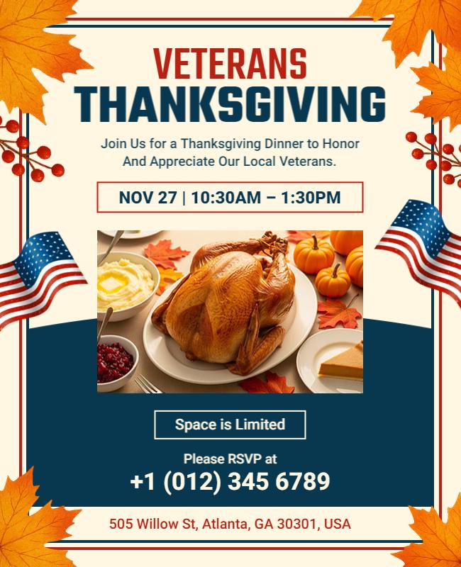 Veterans Thanksgiving Dinner Event Flyer Template