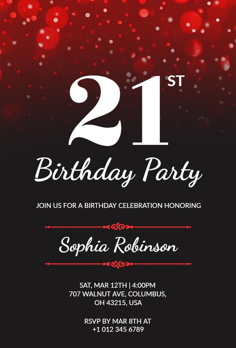 Vibrant 21st Birthday Celebration Party Invitation Template