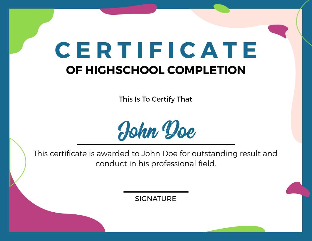 Vibrant Abstract Colorful High School Completion Certificate Template