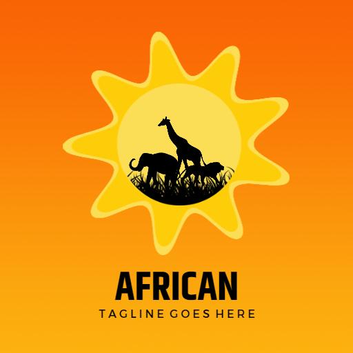 Vibrant African Sunset Featuring Silhouetted Wildlife Logo Template