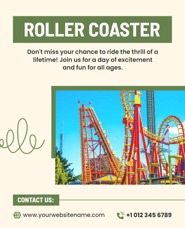 Vibrant Amusement Park Roller Coaster Adventure Poster Template