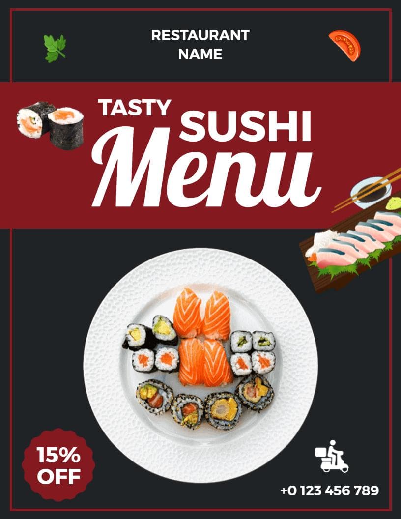 Vibrant and Delicious Sushi Rolls Selection Tasty Sushi Menu Template