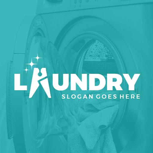 Vibrant Aqua and White Design for Laundry Services Logo Template
