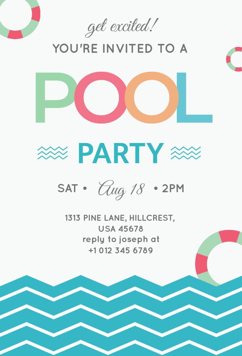 Vibrant Aquatic Summer Pool Party Celebration Invitation Template