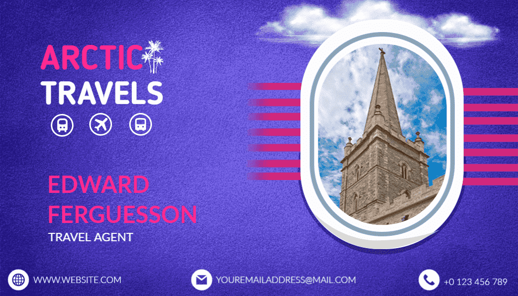 Vibrant Arctic Travel Agency with Scenic Monument Business Card Template