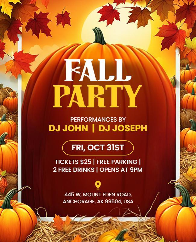 Vibrant Autumn Harvest Festival Party Poster Template