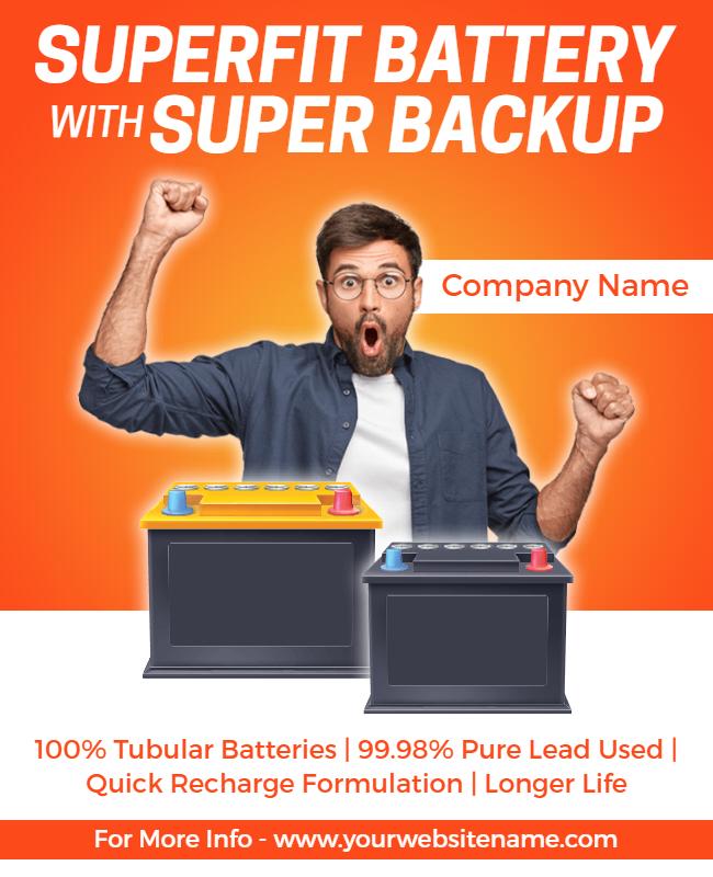 Vibrant Battery Features Promotion with Energetic Display Poster Template