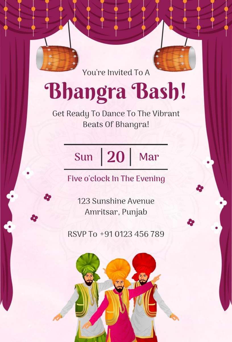 Vibrant Bhangra Dance Celebration Ceremony Invitation Template