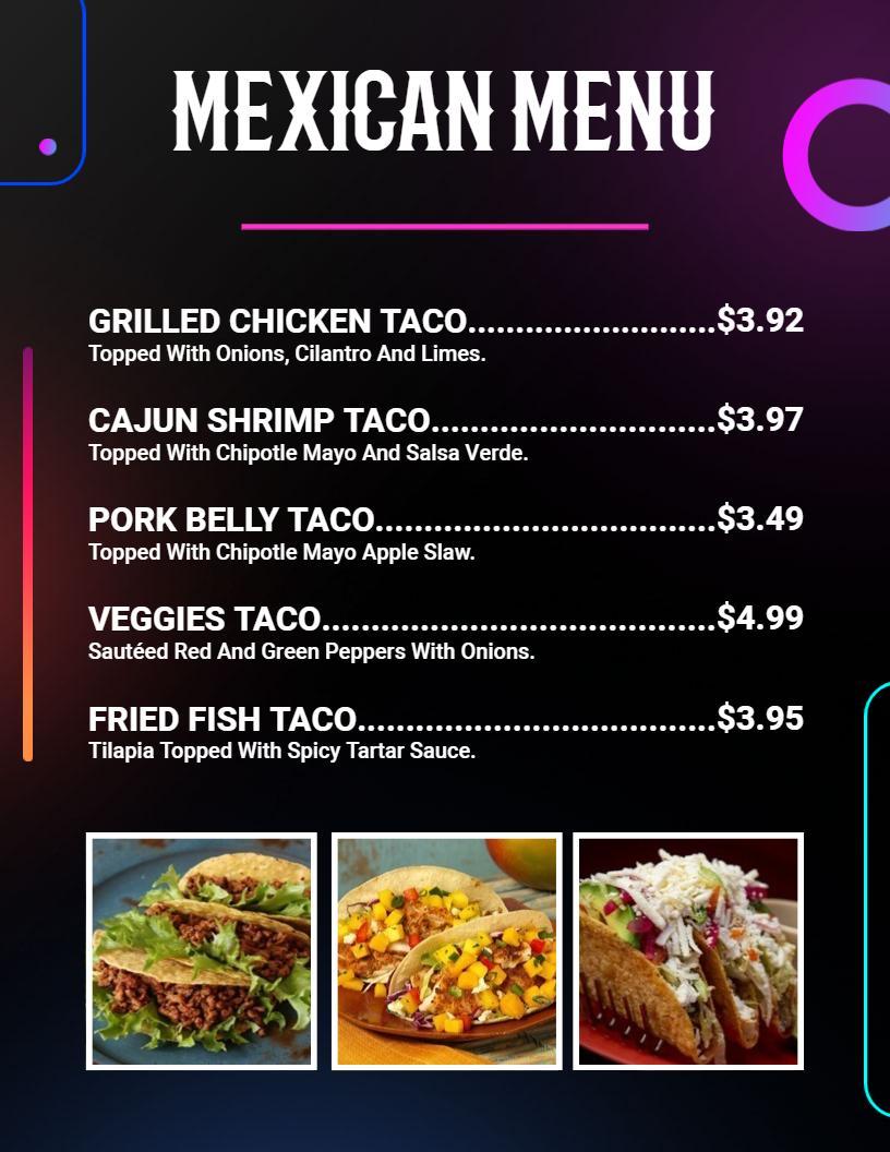 Vibrant Black Background Mexican Street Food Menu Template