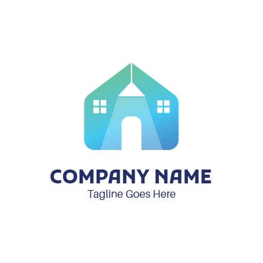 Vibrant Blue and Green House Design for Real Estate Logo Template
