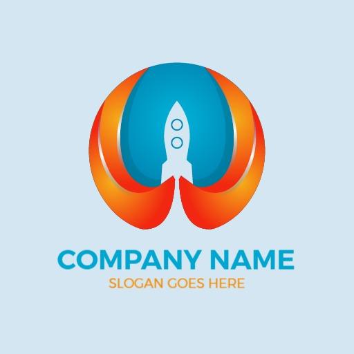 Vibrant Blue and Orange 3D Rocket Design Logo Template