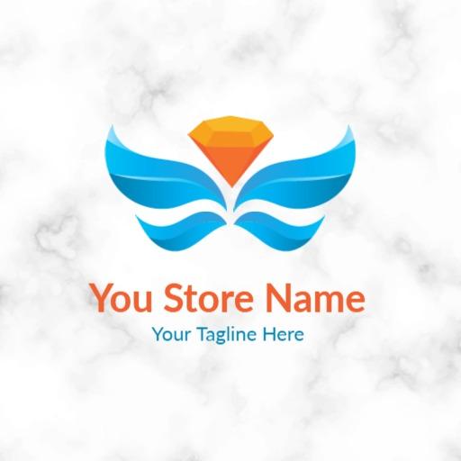 Vibrant Blue and Orange 3D Winged Gem Design Logo Template