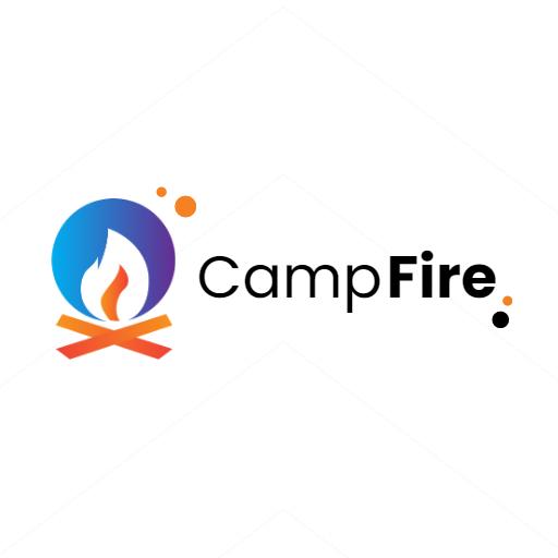 Vibrant Blue and Orange Campfire Evoking Outdoor Adventures Logo Template