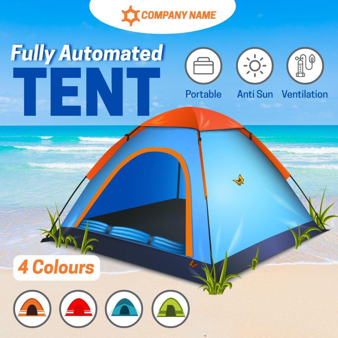 Vibrant Blue and Orange Fully Automated Tent Ad Template