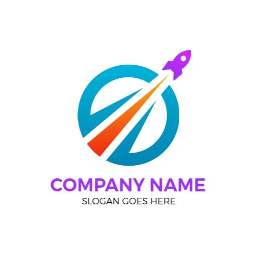 Vibrant Blue and Orange Gradient Rocket Launch Logo Template
