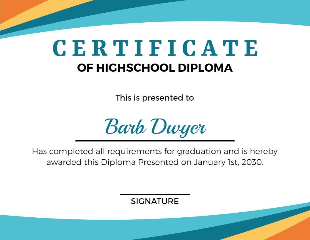 Vibrant Blue and Orange Graduation High School Diploma Certificate Template