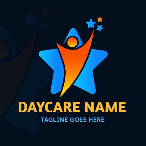 Vibrant Blue and Orange Star Design for Daycare Logo Template